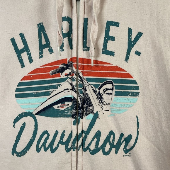 Harley-Davidson Hoodie Womens XLarge Light Pink Graphic Fleece LSleeve Full Zip - Picture 2 of 7